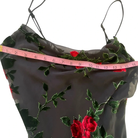 Vintage 90’s Betsey Johnson NY Dress Black Red Rose Mesh Velvet Burnout Sz L - Picture 11 of 13